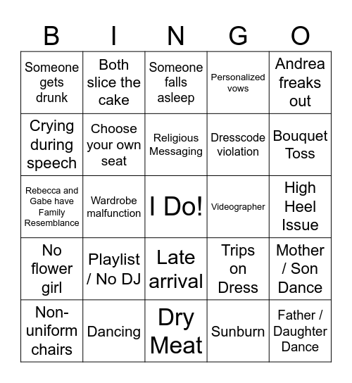 Evan & Trinity Wedding Bingo Card
