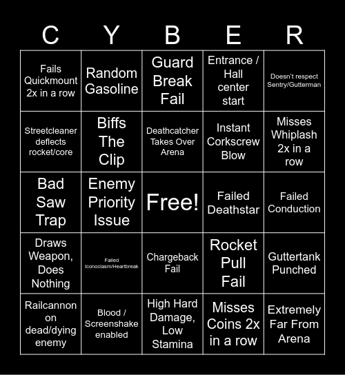 Cybergrind Sin Bingo! Bingo Card