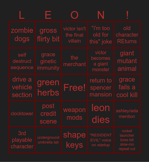 REquiem Bingo Card