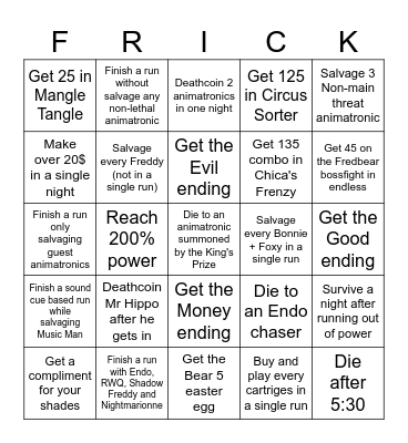 Frickbear's 3 BINGO Card