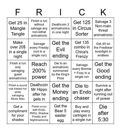 Frickbear's 3 BINGO Card