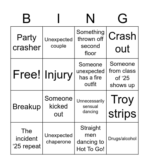 Prom ‘26 Bingo Card