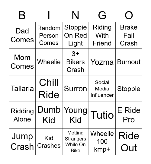 E-Bikes Bingo Card