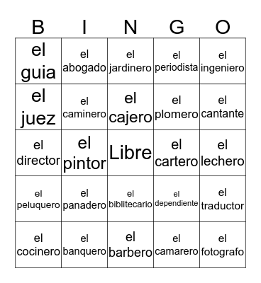 Las Profesiones Bingo Card