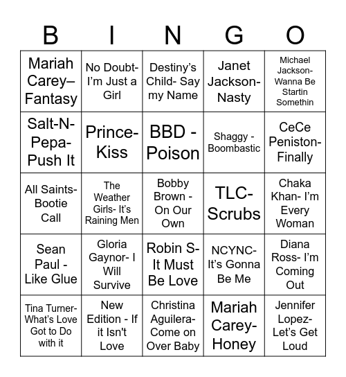 80's & 90's Bingo Card
