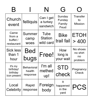 Sunday Funday Bingo Card