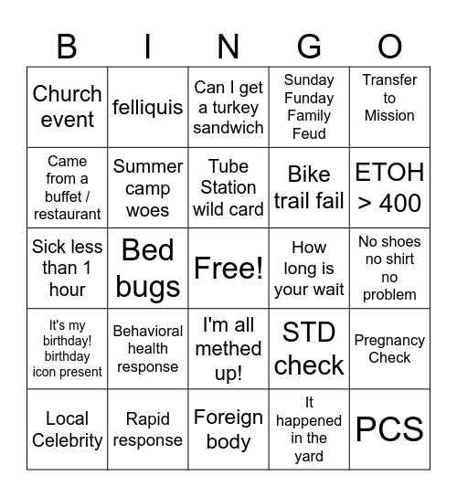 Sunday Funday Bingo Card