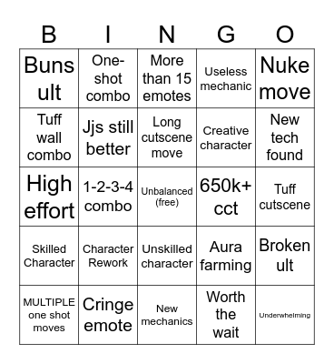 Untitled Bingo Card
