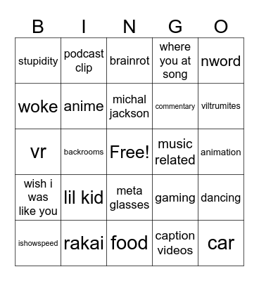 ytshorts bingo Card