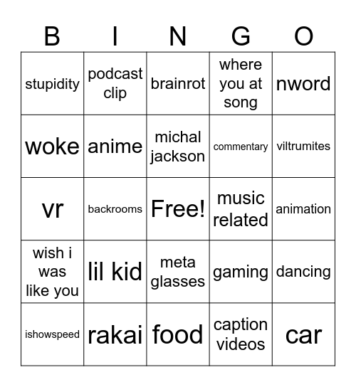 ytshorts bingo Card