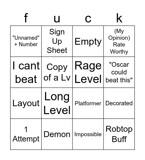 GD RECENT TAB Bingo Card