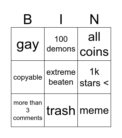 Untitled Bingo Card