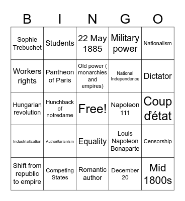 Victor Hugo, Napoleon the Little Bingo Card
