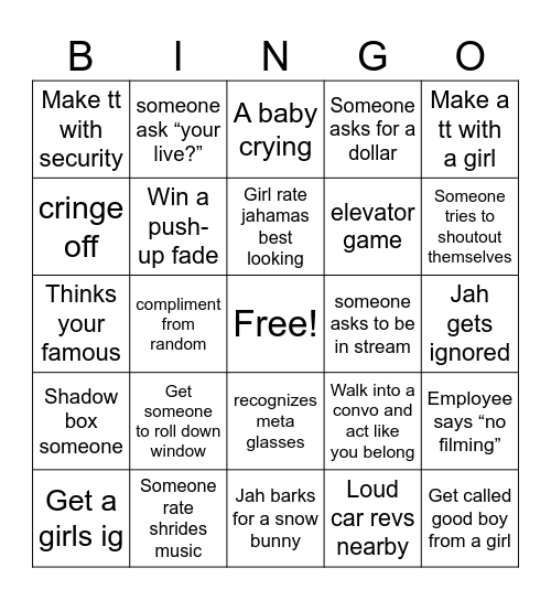 IRL Bingo Card