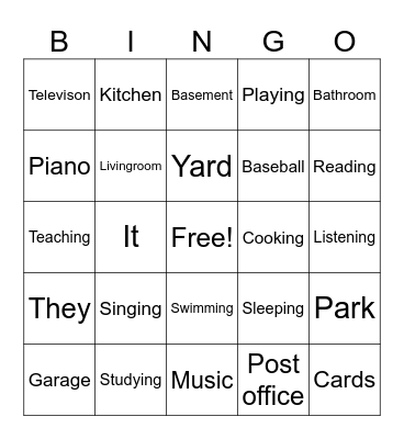 English Clas Bingo Card