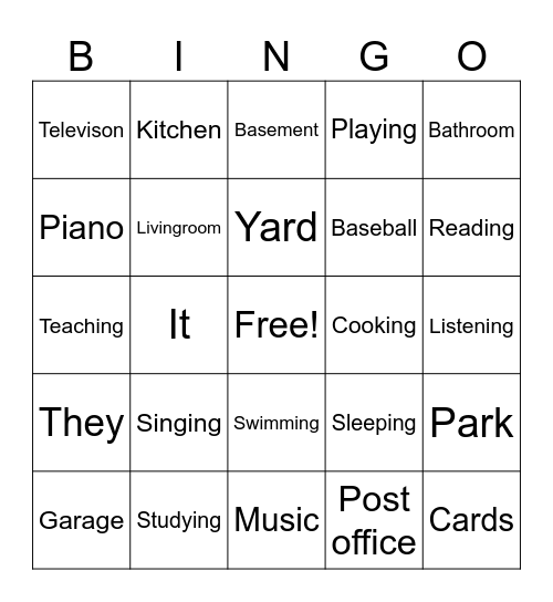 English Clas Bingo Card