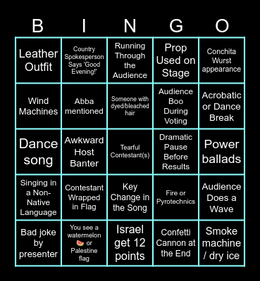 Eurovision 2026 Bingo Card