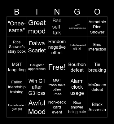 Rice Shower Career Bingo Card