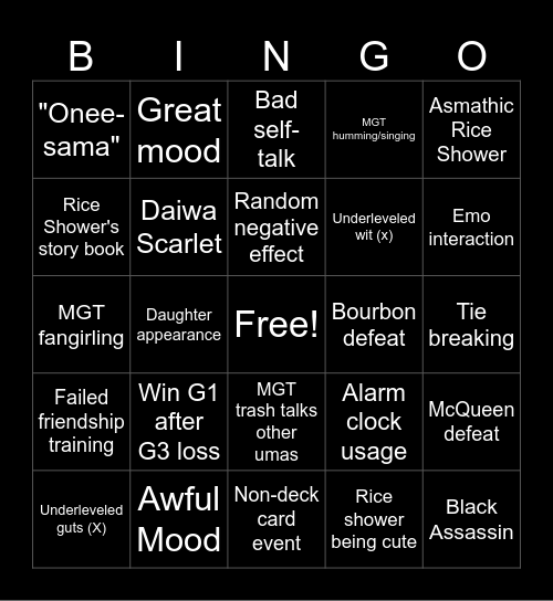 Rice Shower Career Bingo Card