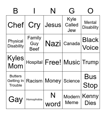 South Park Bingo Card