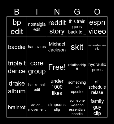 tiktok bingo Card