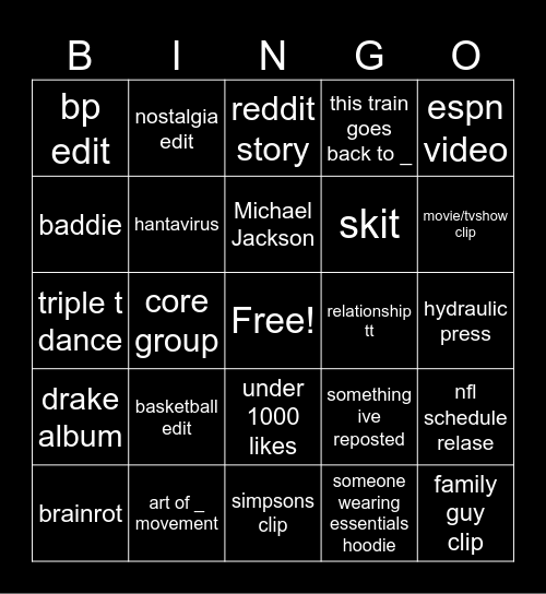 tiktok bingo Card