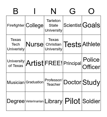 College/Career Bingo Card