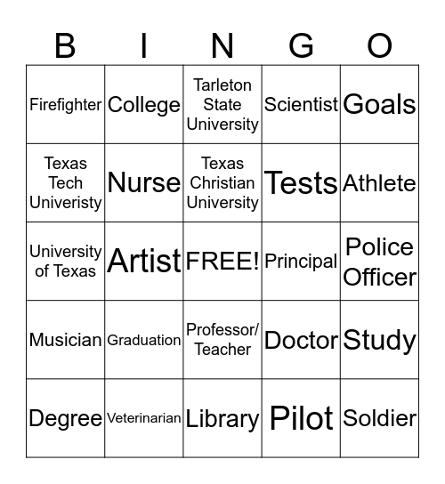 College/Career Bingo Card