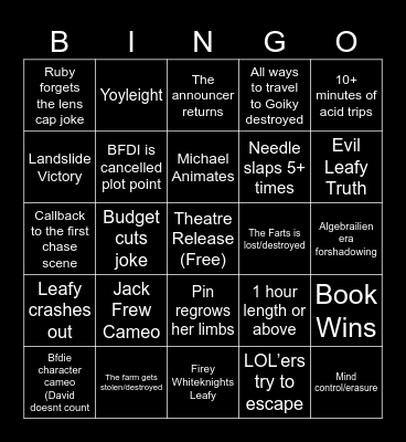 Bfdia 25 Bingo Card