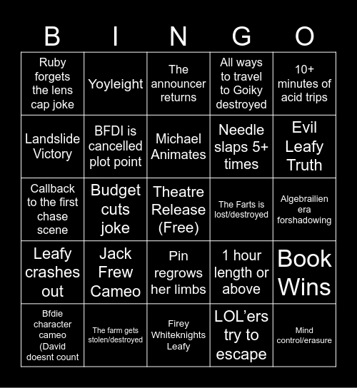 Bfdia 25 Bingo Card