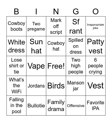 Wedding Bingo Card