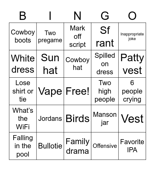 Wedding Bingo Card