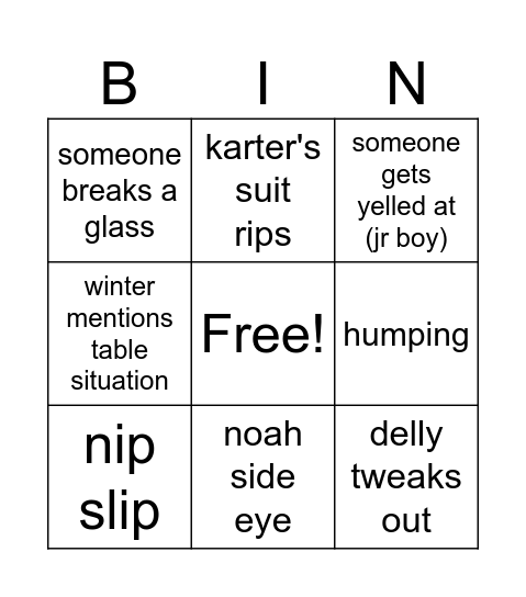 prom Bingo Card