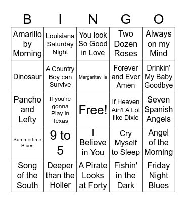 80s Country Game 1 Bingo Card
