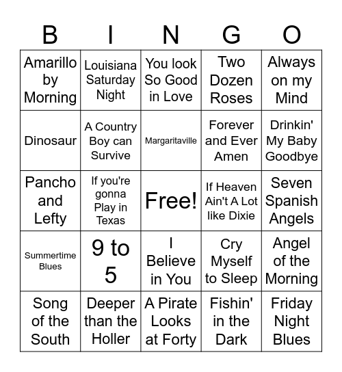 80s Country Game 1 Bingo Card