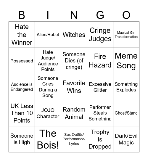 Eurovision Bingo Card