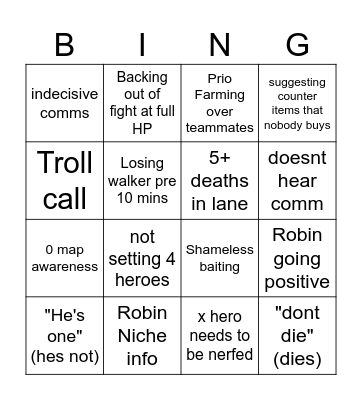 Deadlock Bingo Card