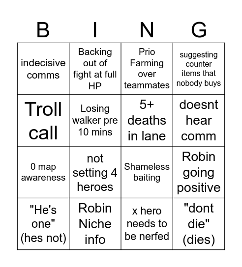 Deadlock Bingo Card