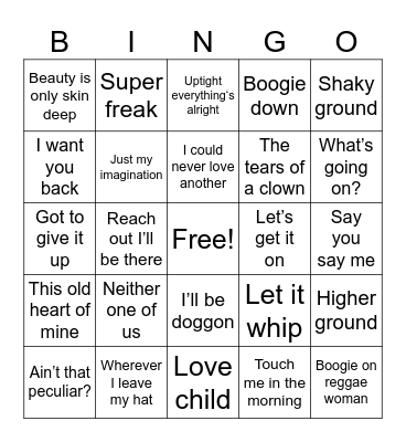 Motown Bingo Card