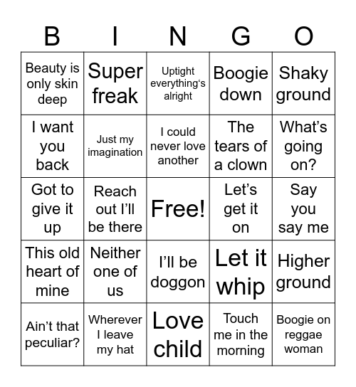 Motown Bingo Card