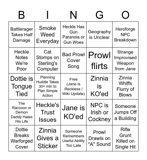 Dukura Bingo Card