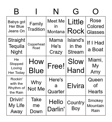 80s Country Game 3 Bingo Card