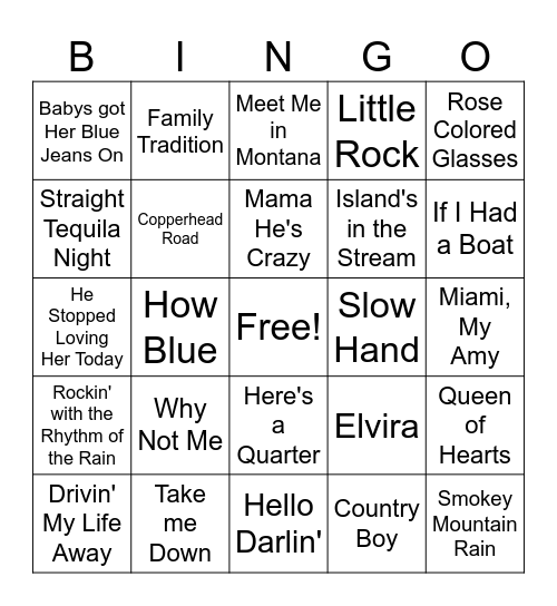 80s Country Game 3 Bingo Card