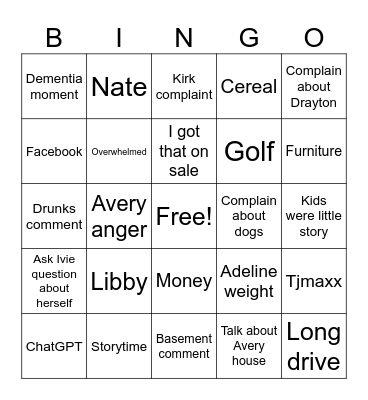 Laurie Bingo Card