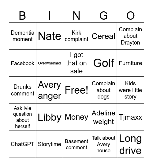 Laurie Bingo Card
