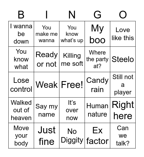 90 Bingo Card