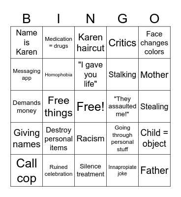 Entitled parents bingo Card