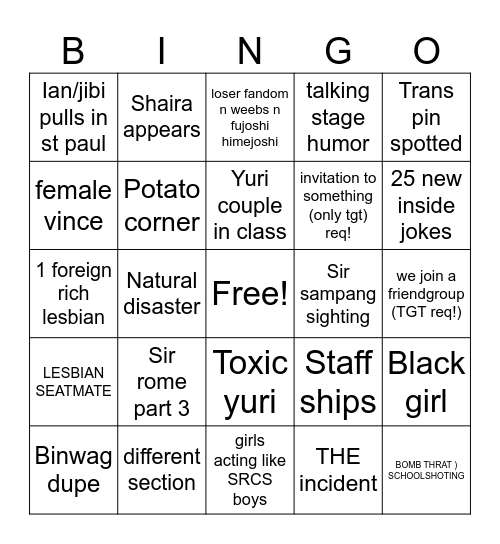 BINGER Bingo Card