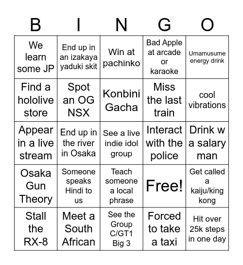 Japan 2026 Bingo Card