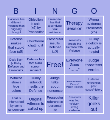Ace Attorney DLC BINGO Card